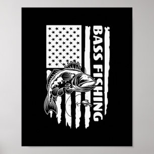Bass Fischen große amerikanische Flagge mit Fische Poster