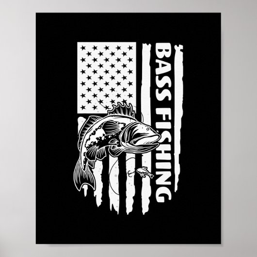 Bass Fischen große amerikanische Flagge mit Fische Poster (Vorne)