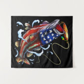 Bass Fish American Flag Patriotic Fishing Wandteppich (Vorderseite (Horizontal))