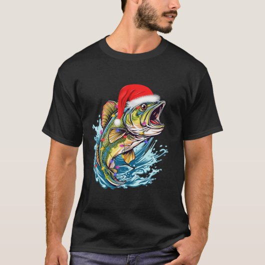 Bass Fish Xmas Lighting Fishermen Bass Fishing Chr T-Shirt (Vorderseite)