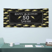 Bass Fishing 50. Geburtstag Schwarze Personalisier Banner (Messe)