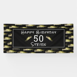 Bass Fishing 50. Geburtstag Schwarze Personalisier Banner