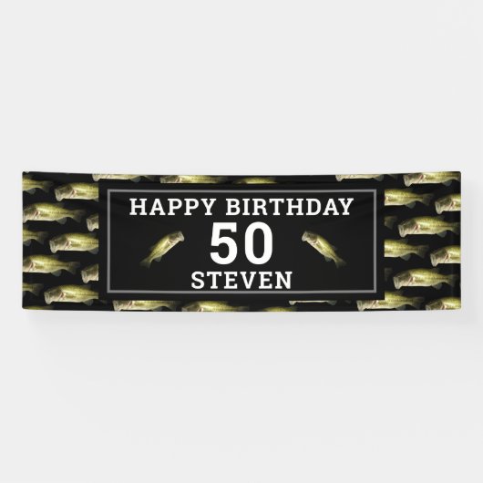 Bass Fishing 50. Happy Geburtstag Personalisiert Banner (Horizontal)