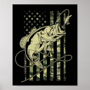Bass Fishing American Flag USA Fisherman Poster