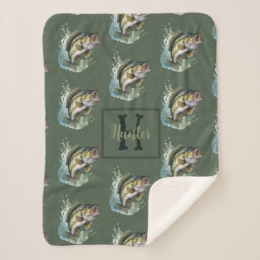 Bass Fishing Baby Name Blanket Sherpadecke (Vorderseite)
