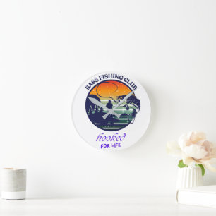 Bass Fishing Club Retro Sonnenuntergang Runde Wanduhr