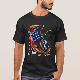 Bass Fishing Fish American Flag Vater Vierte T-Shirt