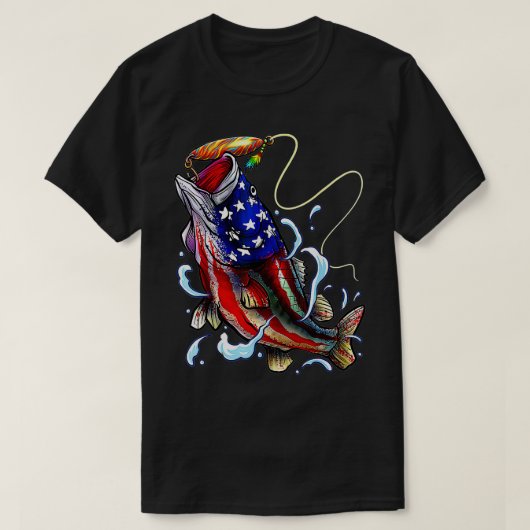 Bass Fishing Fish American Flag Vater Vierte T-Shirt (Design vorne)