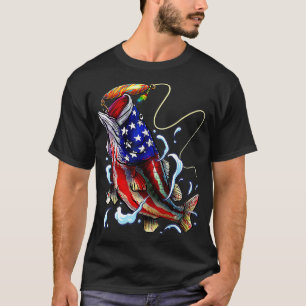 Bass Fishing Fish American Flag Vater Vierte T-Shirt