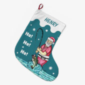 Bass Fishing Santa Claus Großer Weihnachtsstrumpf (Vorderansicht (hängend))