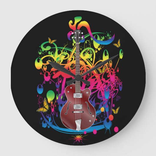 Bass Guitar Color Splash Große Wanduhr (Vorderseite)