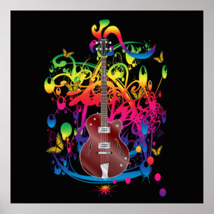 Bass Guitar Color Splash Poster