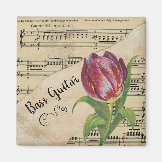 Bass Guitar Elegante Tulip Vintage Noten Magnet (Vorne)