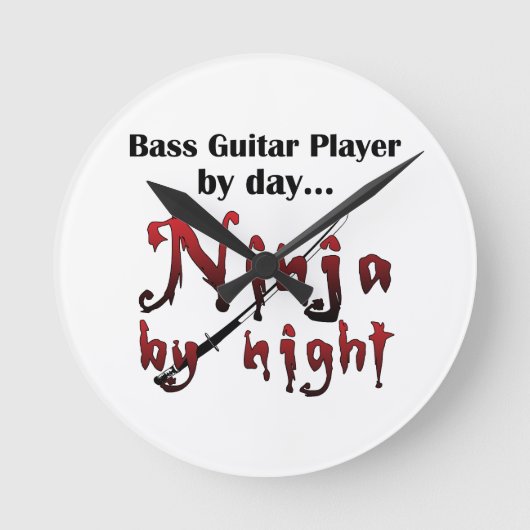 Bass Guitar Ninja Runde Wanduhr (Vorderseite)