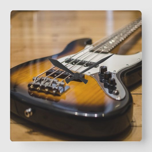 Bass Guitar Quadratische Wanduhr (Vorderseite)
