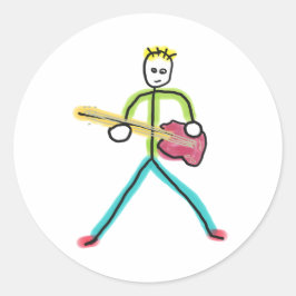 Bass Guitar Stickman Runder Aufkleber