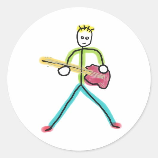 Bass Guitar Stickman Runder Aufkleber (Vorderseite)
