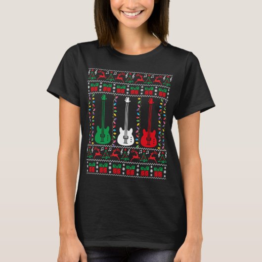 Bass Guitar Ugly Christmas Sweater Guitar Player X T-Shirt (Vorderseite)