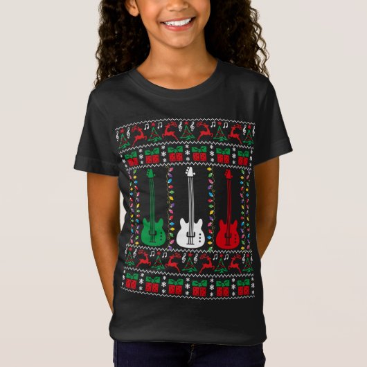 Bass Guitar Ugly Christmas Sweater Guitar Player X T-Shirt (Vorderseite)