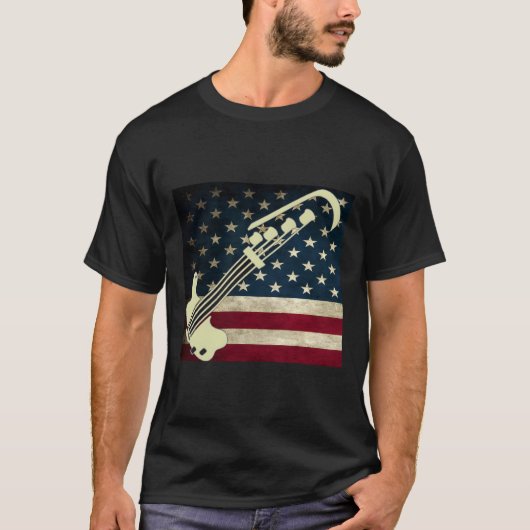 Bass Guitar Us Flag T - Shirt Bass Player Tee Shir (Vorderseite)