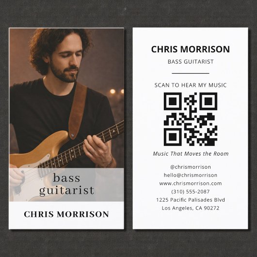 Bass Guitarist Musician QR Code Photo Visitenkarte
