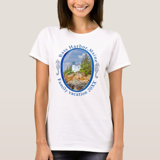 Bass Harbor Maine Familienurlaub mit Datum T-Shirt (Vorderseite)