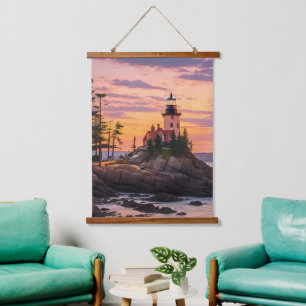 Bass Harbour Head Lighthouse Sunrise Wandteppich Mit Holzrahmen