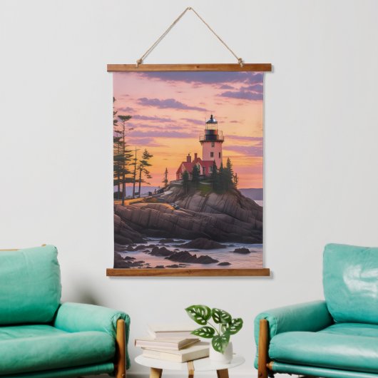 Bass Harbour Head Lighthouse Sunrise Wandteppich Mit Holzrahmen (Wohnzimmer)