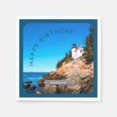 Bass Harbour Lighthouse Birthday Acadia NP Serviette (Vorderseite)