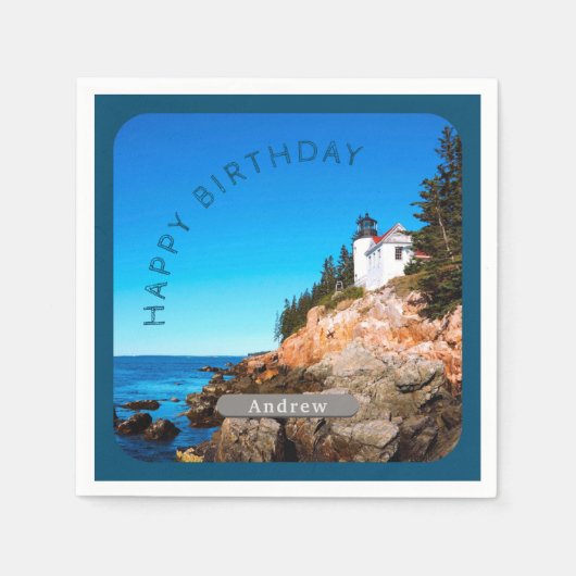 Bass Harbour Lighthouse Birthday Acadia NP Serviette (Vorderseite)