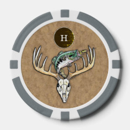Bass Jumping über Big Buck Horns Skull Monogramm Pokerchips
