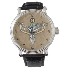 Bass Jumping über Big Rack Hirsch Skull Monogramm Armbanduhr