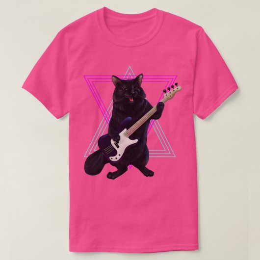 Bass Kitty Cat spielt Bass Gitarre Rock und r T-Shirt (Design vorne)