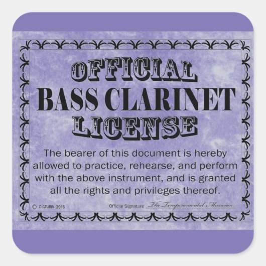 Bass Klarinet License Square Aufkleber (Vorderseite)