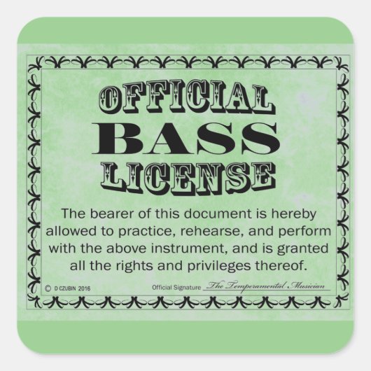 Bass License Square Aufkleber (Vorderseite)
