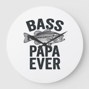 Bass Papa Ever Vintage Angeln Vater Shirt Design_1 Große Wanduhr