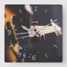 Bass Player Bass Guitar Music Quadratische Wanduhr