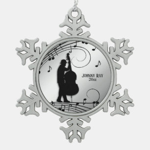 Bass Player Silver Persönlicher Name und Datum Schneeflocken Zinn-Ornament