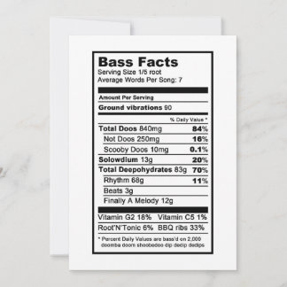 Bass Sängerin "Nutritional Information Label" Karte