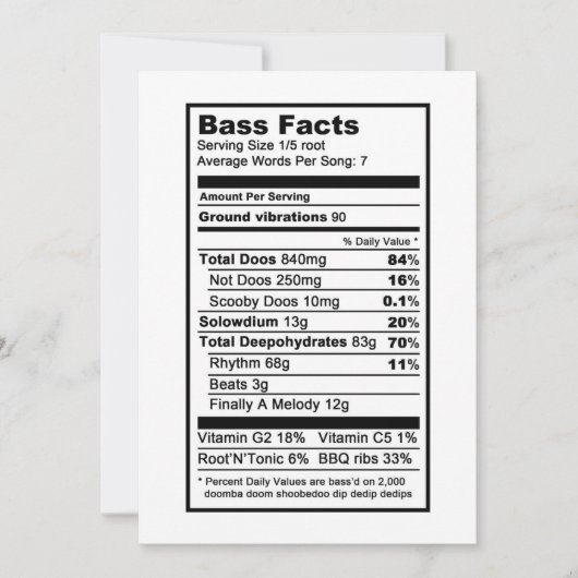 Bass Sängerin "Nutritional Information Label" Karte (Vorderseite)