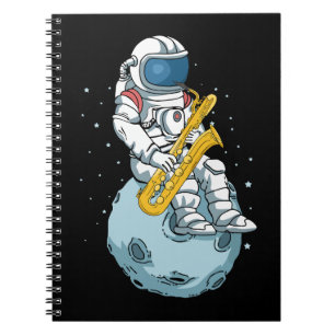 Bass Saxophon Player Astronaut Musiker Saxophon Notizblock