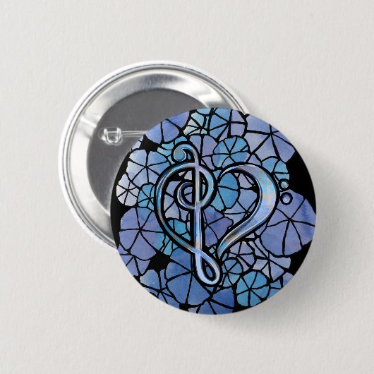 Bass Treble Clef Note Music Heart Liebe Button (Vorne & Hinten)