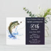 Bassangeln Thema 50. Geburtstag Einladung (Stehend Vorderseite)