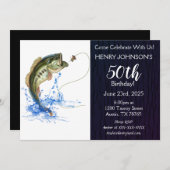 Bassangeln Thema 50. Geburtstag Einladung (Vorne/Hinten)