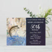 Bassangeln Thema 50. Geburtstag Einladung (Stehend Vorderseite)