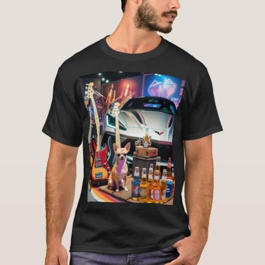 Basses, beer, a Corvette, Chihuahuas and posters. T-Shirt (Vorderseite)