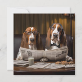 Basset hackt beim Lesen der Zeitung