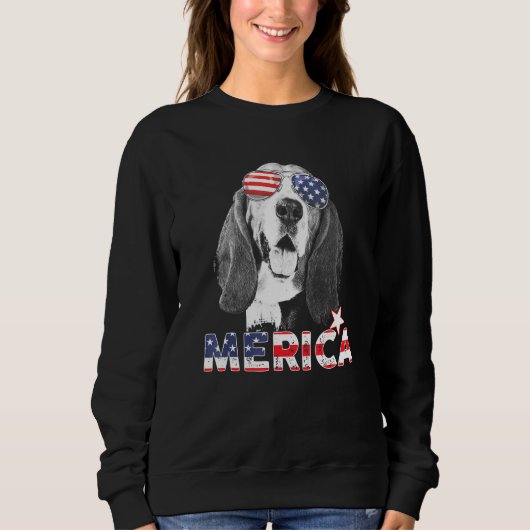 Basset Hound 4. Juli American Sunglass US Flag Sweatshirt (Vorderseite)