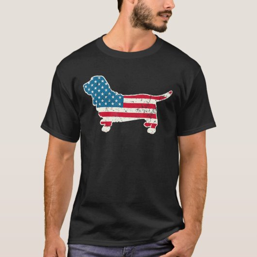Basset Hound 4. Juli Männer Frauen Amerikanisch Fl T-Shirt (Vorderseite)