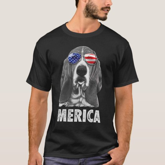 Basset Hound 4. Juli Merica Men American Flag T-Shirt (Vorderseite)
